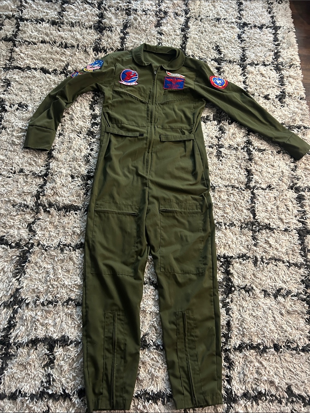 Rubie's Olive Green Men's Flight Jumpsuit with Patch Details